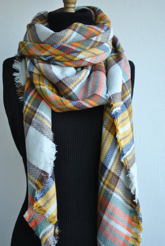 Blanket Scarf-Zara Plaid Blanket Scarf -Unisex Large Tartan Checked Warp Shawl Pashmina Wool- Cashmere tartan scarf