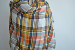 Blanket Scarf-Zara Plaid Blanket Scarf -Unisex Large Tartan Checked Warp Shawl Pashmina Wool- Cashmere tartan scarf